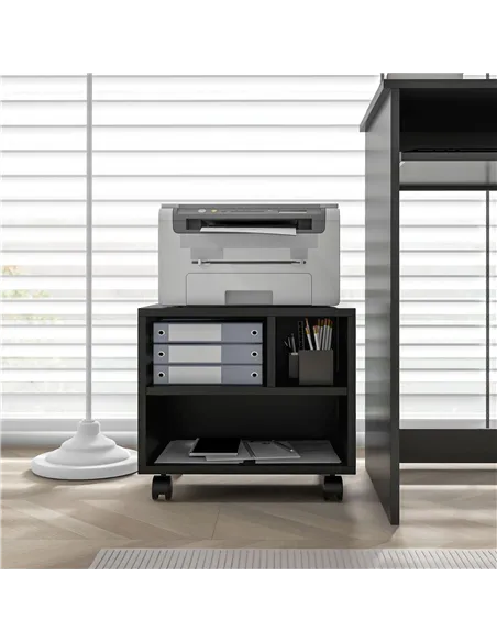 HOMCOM Three-Compartment Printer Cabinet, with Wheels - Black