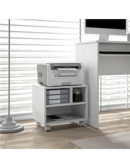 HOMCOM Three-Compartment Printer Cabinet, with Wheels - White