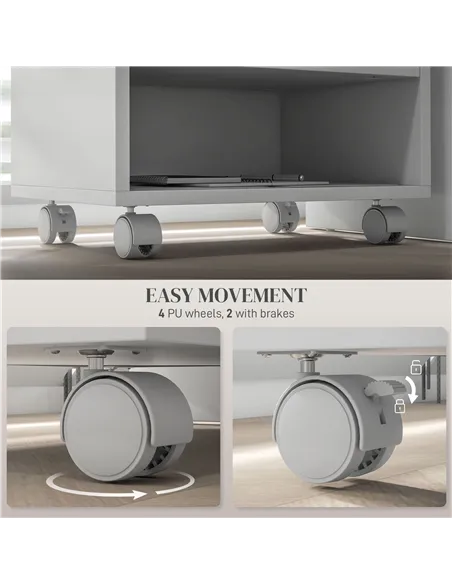 HOMCOM Three-Compartment Printer Cabinet, with Wheels - White