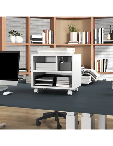 HOMCOM Three-Compartment Printer Cabinet, with Wheels - White