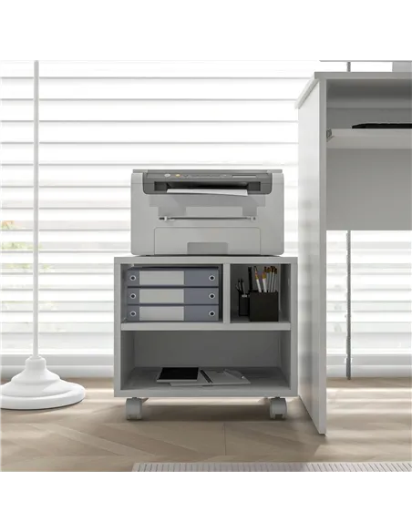 HOMCOM Three-Compartment Printer Cabinet, with Wheels - White