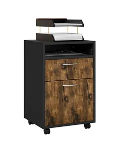 HOMCOM 60cm Filing Cabinet with Drawer, Open Shelf, Metal Handles and 4 Wheels, Office Home Organiser Mobile Printer, Rustic Bro
