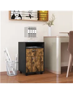 HOMCOM 60cm Filing Cabinet with Drawer, Open Shelf, Metal Handles and 4 Wheels, Office Home Organiser Mobile Printer, Rustic Bro 2