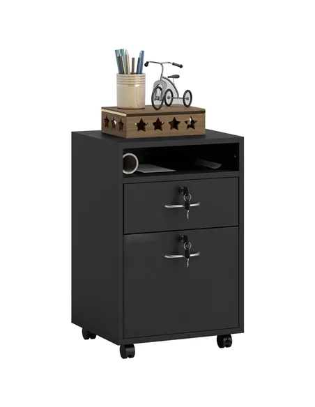 HOMCOM 60cm Filing Cabinet with Drawer, Open Shelf, Metal Handles and 4 Wheels, Office Home Organiser Mobile Printer with Two Lo