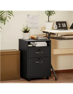 HOMCOM 60cm Filing Cabinet with Drawer, Open Shelf, Metal Handles and 4 Wheels, Office Home Organiser Mobile Printer with Two Lo 2