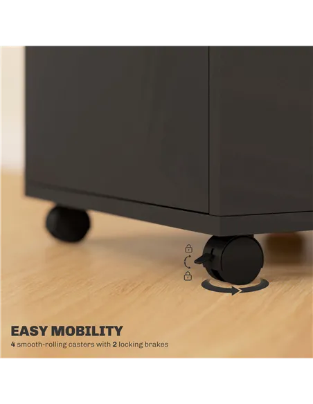 HOMCOM 60cm Filing Cabinet with Drawer, Open Shelf, Metal Handles and 4 Wheels, Office Home Organiser Mobile Printer with Two Lo