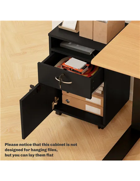 HOMCOM 60cm Filing Cabinet with Drawer, Open Shelf, Metal Handles and 4 Wheels, Office Home Organiser Mobile Printer with Two Lo