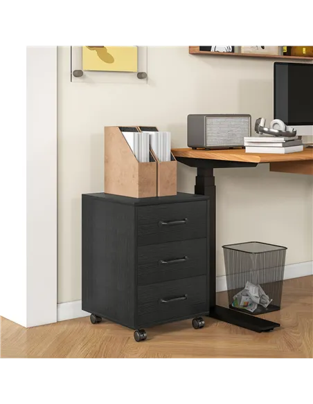 HOMCOM 3 Drawer File Cabinet, Mobile Filing Cabinet on Wheels for Home Office, Study, Black