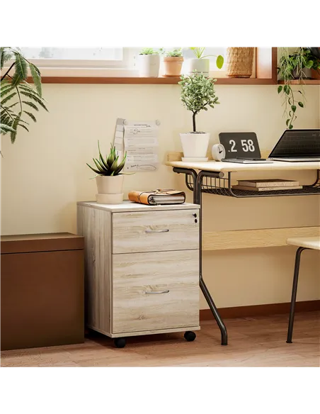 HOMCOM Two Drawer Lockable Filing Cabinet - Wood-Effect