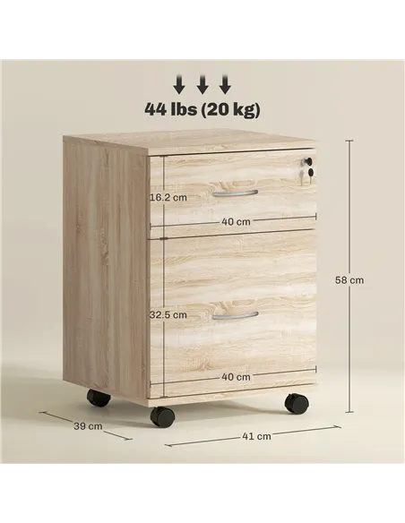HOMCOM Two Drawer Lockable Filing Cabinet - Wood-Effect