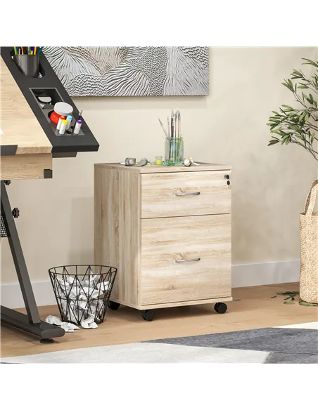 HOMCOM Two Drawer Lockable Filing Cabinet - Wood-Effect