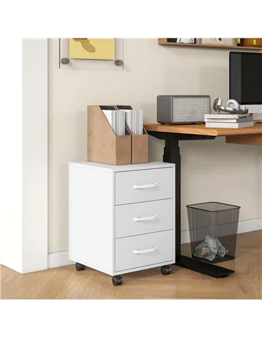HOMCOM 3 Drawer File Cabinet, Mobile Filing Cabinet on Wheels for Home Office, Study, White