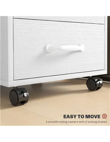 HOMCOM 3 Drawer File Cabinet, Mobile Filing Cabinet on Wheels for Home Office, Study, White