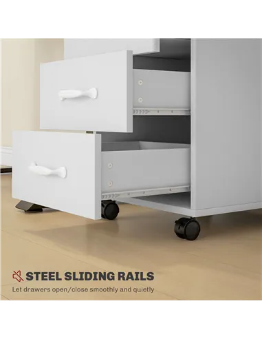HOMCOM 3 Drawer File Cabinet, Mobile Filing Cabinet on Wheels for Home Office, Study, White