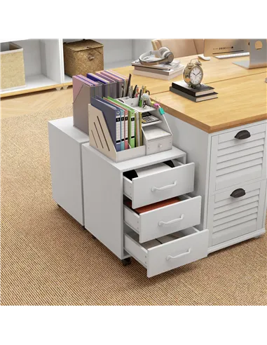 HOMCOM 3 Drawer File Cabinet, Mobile Filing Cabinet on Wheels for Home Office, Study, White