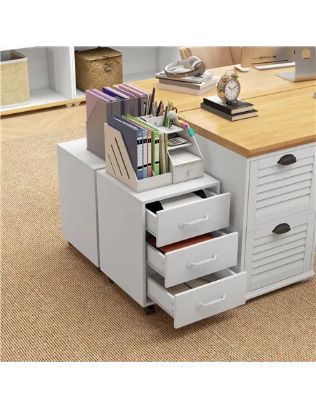 HOMCOM 3 Drawer File Cabinet, Mobile Filing Cabinet on Wheels for Home Office, Study, White