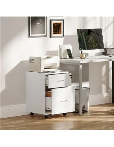 HOMCOM Two Drawer Lockable Filing Cabinet - White Wood Grain
