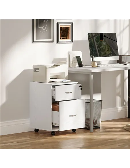 HOMCOM Two Drawer Lockable Filing Cabinet - White Wood Grain