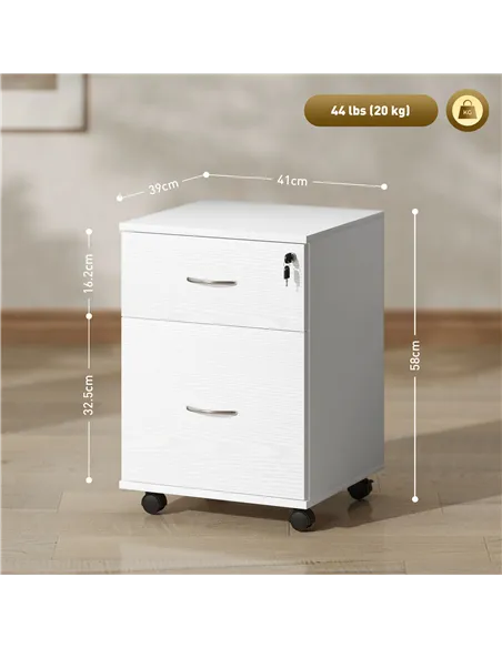 HOMCOM Two Drawer Lockable Filing Cabinet - White Wood Grain