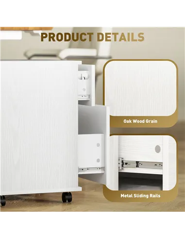 HOMCOM Two Drawer Lockable Filing Cabinet - White Wood Grain