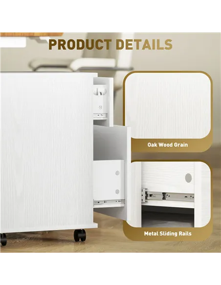 HOMCOM Two Drawer Lockable Filing Cabinet - White Wood Grain