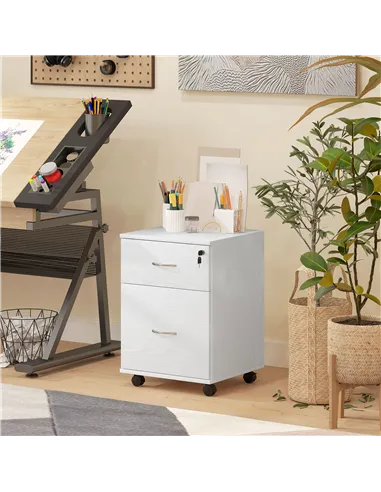 HOMCOM Two Drawer Lockable Filing Cabinet - White Wood Grain