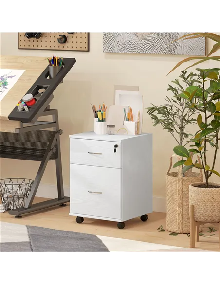 HOMCOM Two Drawer Lockable Filing Cabinet - White Wood Grain