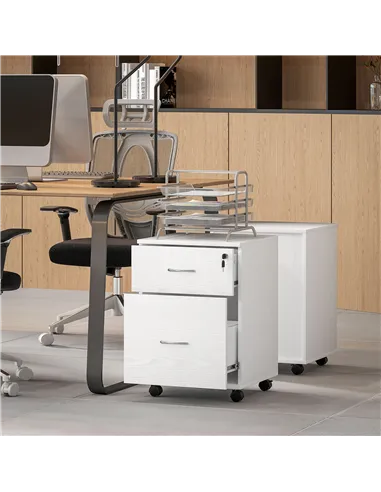 HOMCOM Two Drawer Lockable Filing Cabinet - White Wood Grain