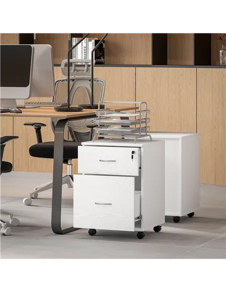 HOMCOM Two Drawer Lockable Filing Cabinet - White Wood Grain