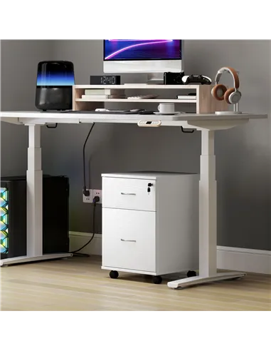 HOMCOM Two Drawer Lockable Filing Cabinet - White Wood Grain