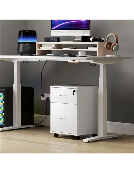 HOMCOM Two Drawer Lockable Filing Cabinet - White Wood Grain