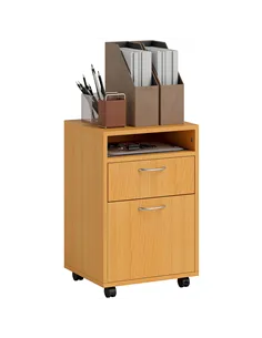HOMCOM 60cm Filing Cabinet with Drawer, Open Shelf, Metal Handles and 4 Wheels, Office Home Organiser Mobile Printer, Natural Wo