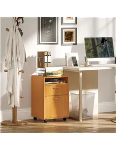 HOMCOM 60cm Filing Cabinet with Drawer, Open Shelf, Metal Handles and 4 Wheels, Office Home Organiser Mobile Printer, Natural Wo 2
