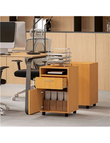 HOMCOM 60cm Filing Cabinet with Drawer, Open Shelf, Metal Handles and 4 Wheels, Office Home Organiser Mobile Printer, Natural Wo