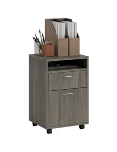 HOMCOM 60cm Filing Cabinet with Drawer, Open Shelf, Metal Handles and 4 Wheels, Office Home Organiser Mobile Printer, Grey