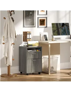 HOMCOM 60cm Filing Cabinet with Drawer, Open Shelf, Metal Handles and 4 Wheels, Office Home Organiser Mobile Printer, Grey 2