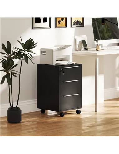 HOMCOM Three-Drawer Locking Filing Cabinet - Black