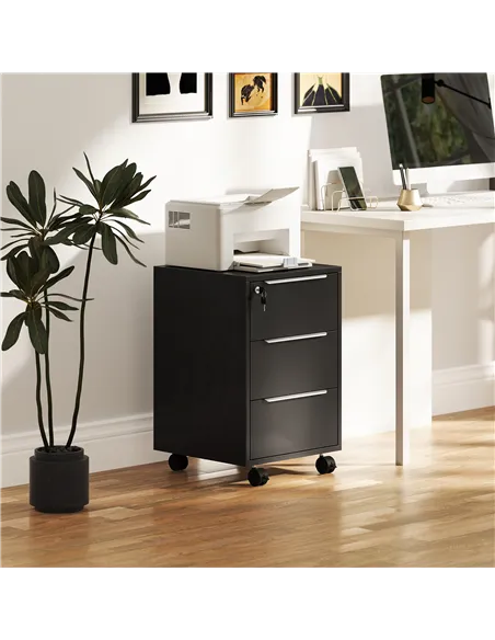 HOMCOM Three-Drawer Locking Filing Cabinet - Black