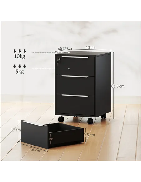 HOMCOM Three-Drawer Locking Filing Cabinet - Black