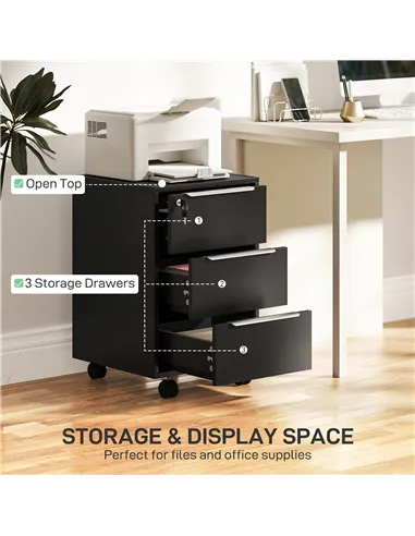 HOMCOM Three-Drawer Locking Filing Cabinet - Black