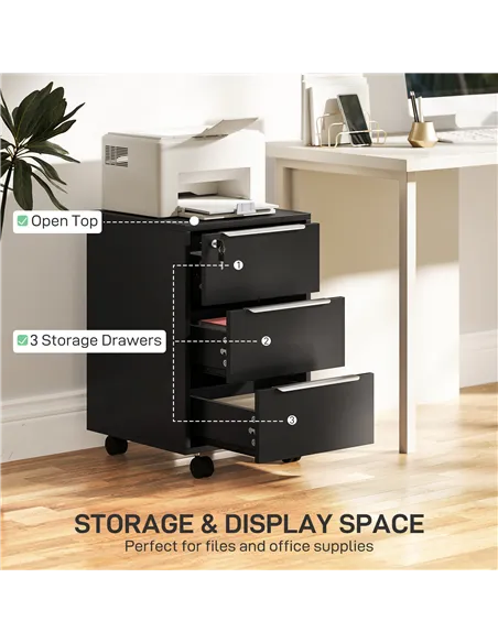 HOMCOM Three-Drawer Locking Filing Cabinet - Black