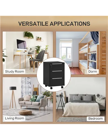 HOMCOM Three-Drawer Locking Filing Cabinet - Black