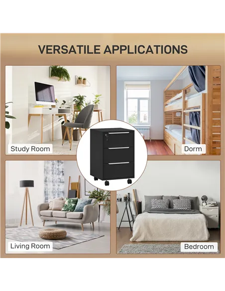 HOMCOM Three-Drawer Locking Filing Cabinet - Black