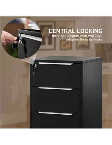 HOMCOM Three-Drawer Locking Filing Cabinet - Black