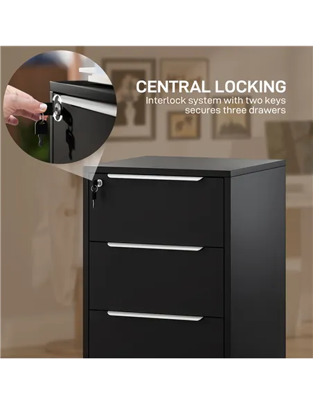 HOMCOM Three-Drawer Locking Filing Cabinet - Black