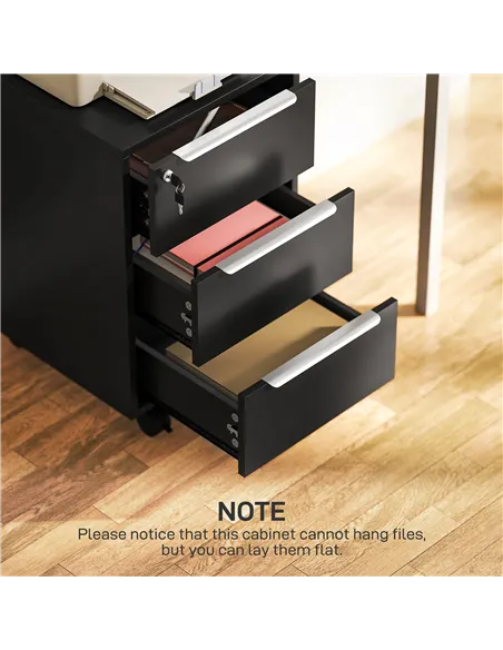 HOMCOM Three-Drawer Locking Filing Cabinet - Black