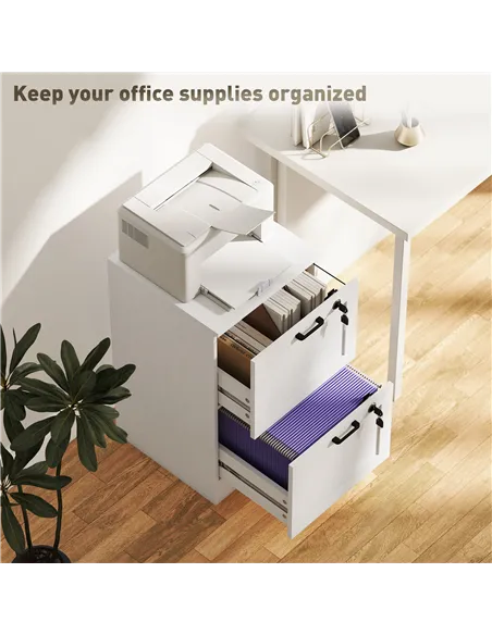 HOMCOM 2-Drawer Filing Cabinet with Lock - White