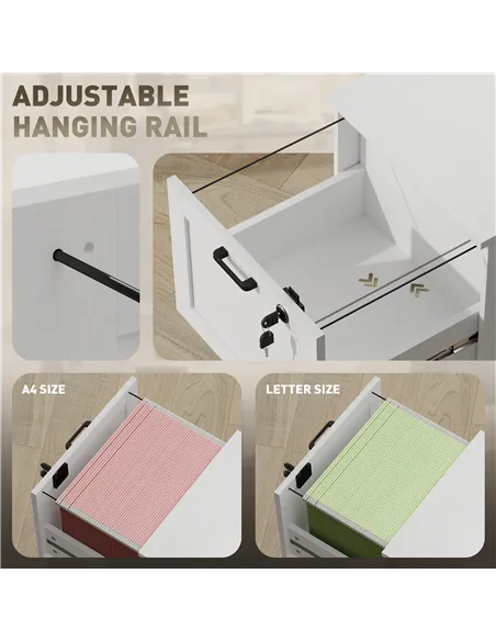 HOMCOM 2-Drawer Filing Cabinet with Lock - White