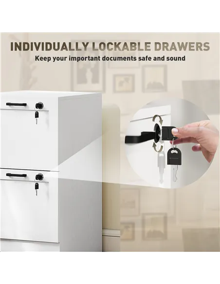 HOMCOM 2-Drawer Filing Cabinet with Lock - White