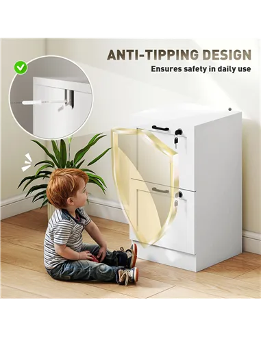 HOMCOM 2-Drawer Filing Cabinet with Lock - White